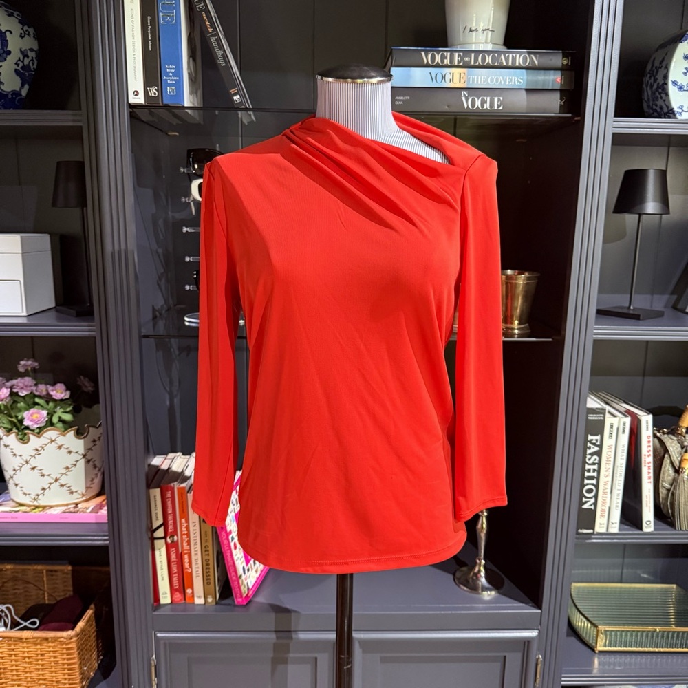 Lauren Ralph Lauren Orange Asymmetrical Mockneck Top – Size M